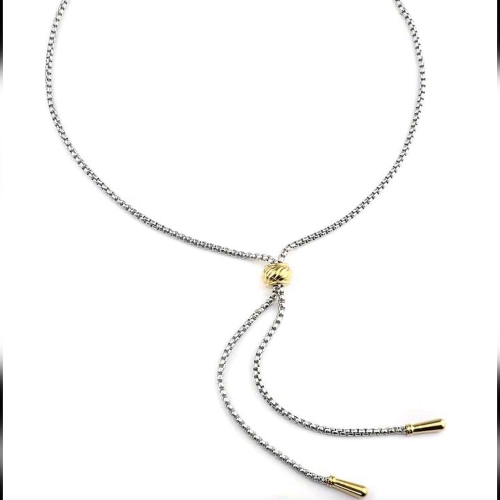 Gorgeous 18k gp pull tassel necklace; gold accents; 27.55L" by .118"W; nwot
